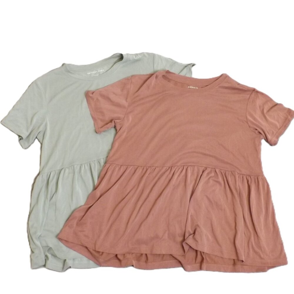 American Eagle Women's Baby Doll T Shirt Lot of 2 Rose Pink Light Green Small